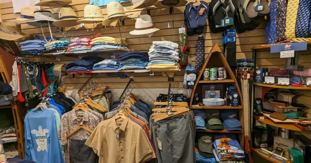 Clothing Wall at Houston's Dockside Emporium in Chestertown, Maryland featuring Chestertown merchandise