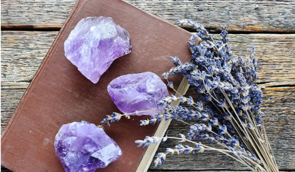 Stock image of crystals and lavendar